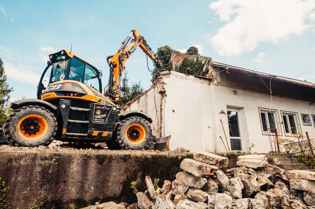 bulldozer during a house demolition